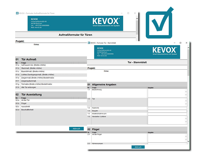 Aufmaßformular für Türen - Einbau-Formulare KEVOX