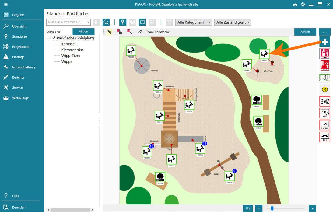 Spielplatz prüfen mit KEOVX Software und App - Lageplan